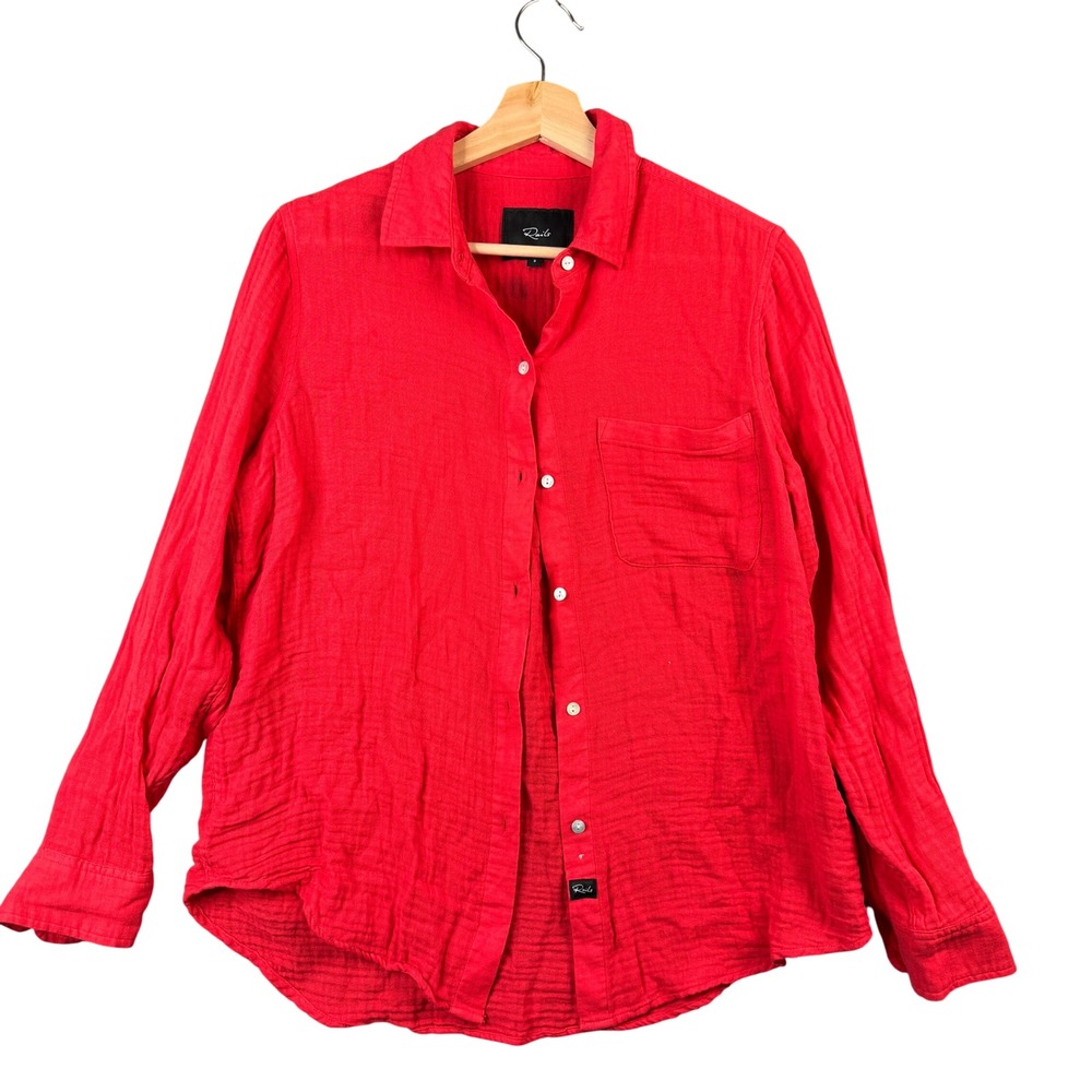 Rails Ellis Cherry Red Organic Cotton Double Gauze Button Down Shirt Small